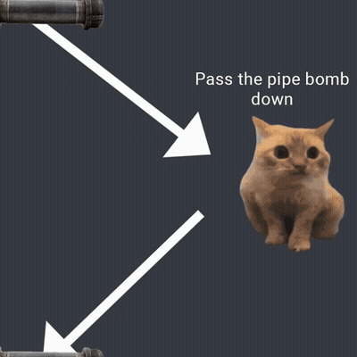 A Cat Is Sitting In Front Of A Pipe With The Words Pass The Pipe Bomb Down Above It GIF
