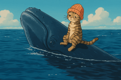 A Cat Is Sitting On The Back Of A Whale GIF