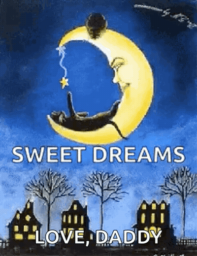 A Cat Is Sleeping On A Crescent Moon With A Star On It . GIF