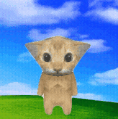 A Cat Is Standing On A Grassy Hill With A Blue Sky Behind It GIF