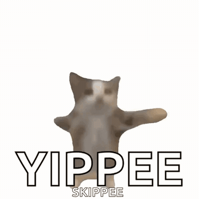 A Cat Is Standing On Its Hind Legs With The Words Yippee Skippee Above It GIF