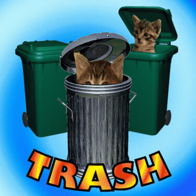 A Cat Is Sticking Its Head Out Of A Trashcan GIF