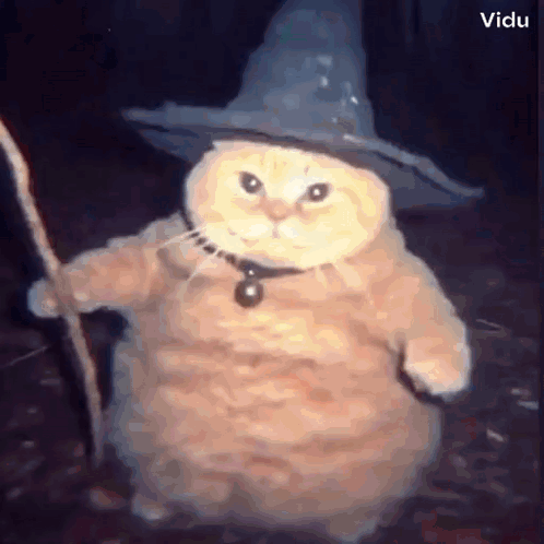 A Cat Is Wearing A Wizard Costume And Holding A Wand . GIF