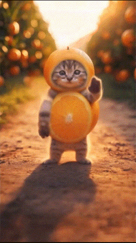 A Cat Is Wearing An Orange Costume And Holding An Orange GIF