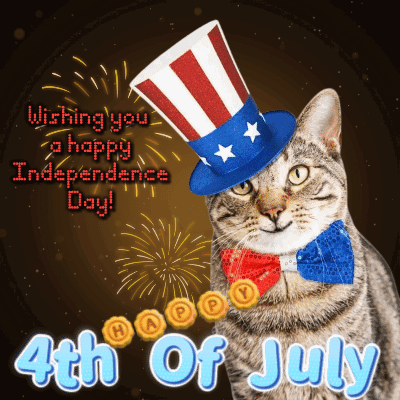A Cat Is Wearing An Uncle Sam Hat And A Bow Tie And Wishing You A Happy Independence Day GIF