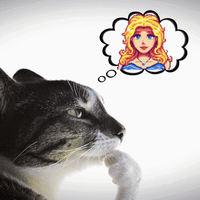 A Cat Looking At A Thought Bubble With A Picture Of A Woman On It GIF