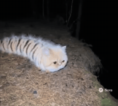 A Cat That Looks Like A Tiger Is Crawling On A Pile Of Hay . GIF