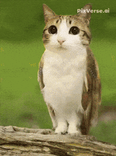 A Cat That Looks Like An Owl With Pixverse.ai Written On The Bottom Right GIF