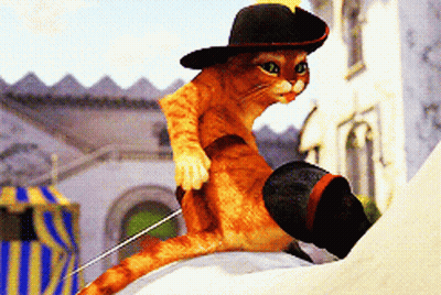 A Cat Wearing A Hat And Boots Is Sitting On A Blanket GIF