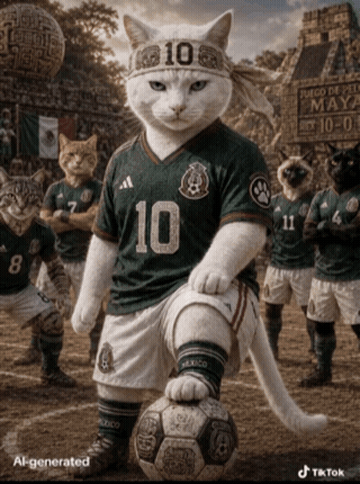 A Cat Wearing A Number 10 Jersey Stands Next To A Soccer Ball GIF