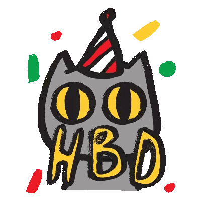 A Cat Wearing A Party Hat And The Words Hbd Sticker