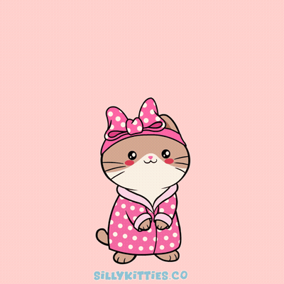 A Cat Wearing A Pink Polka Dot Robe With The Words Awesome Above It GIF