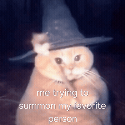 A Cat Wearing A Witch Hat With The Words Me Trying To Summon My Favorite Person Below It GIF