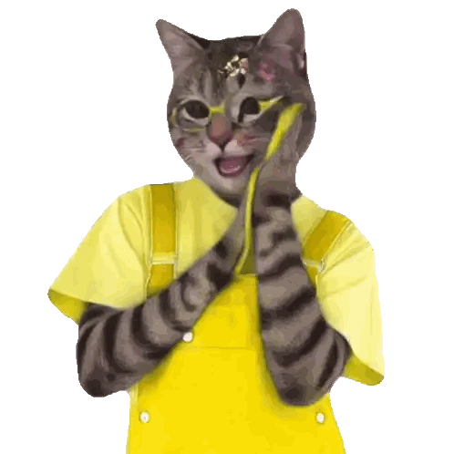 A Cat Wearing A Yellow Shirt And Yellow Overalls Covering Its Face Sticker