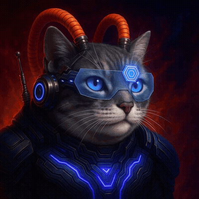 A Cat Wearing Futuristic Glasses And Headphones With The Words " Proof Of Hold " On It GIF