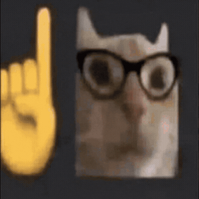A Cat Wearing Glasses Is Next To A Yellow Hand Making A Horns Up Sign . GIF
