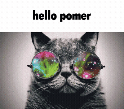 A Cat Wearing Glasses With A Galaxy Reflection And The Words Hello Pomer GIF