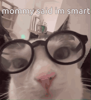 A Cat Wearing Glasses With The Words Mommy Said Im Smart Below It GIF
