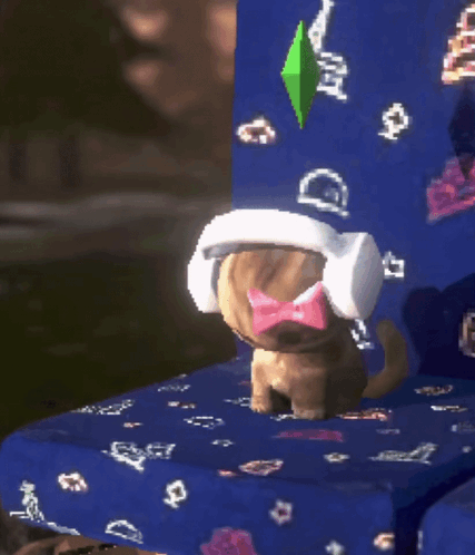 A Cat Wearing Headphones And A Pink Bow GIF