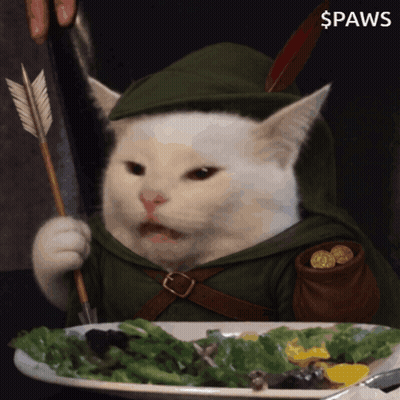 A Cat With A Bow And Arrow Is Eating A Salad GIF