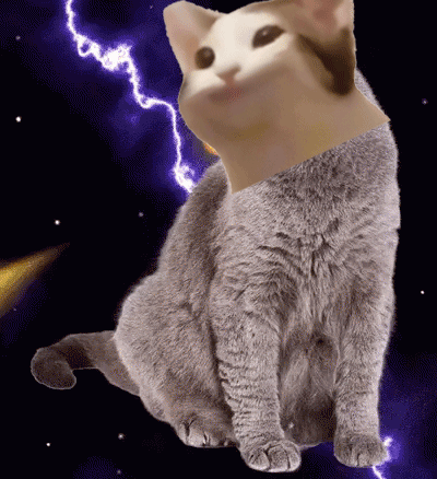 A Cat With A Lightning Bolt Behind It 'S Head GIF