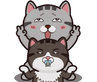 A Cat With A Pacifier In Its Mouth Is Sitting On Another Cat 'S Head Sticker