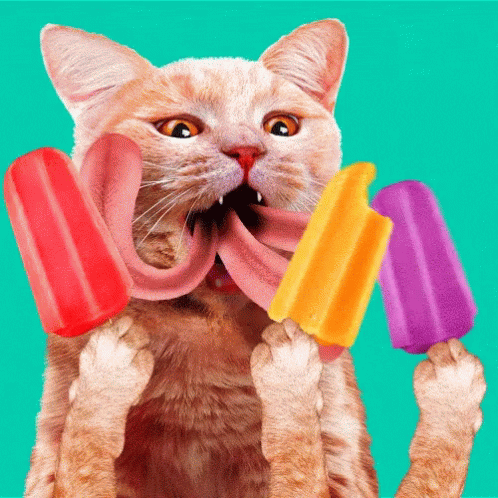 A Cat With Its Tongue Hanging Out Is Holding Ice Cream GIF
