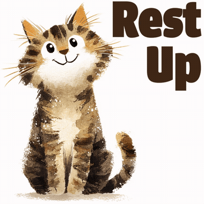 A Cat With The Words Rest Up Behind It GIF