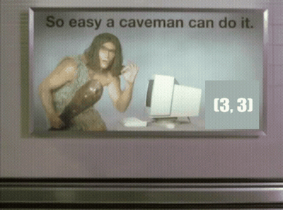 A Caveman Is Standing In Front Of A Computer With The Words So Easy A Caveman Can Do It Above Him GIF