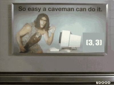 A Caveman Is Standing In Front Of A Computer With The Words So Easy A Caveman Can Do It On The Bottom GIF