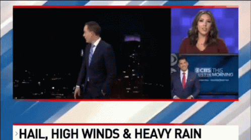 A Cbs News Broadcast With Hail High Winds And Heavy Rain Written On The Bottom GIF