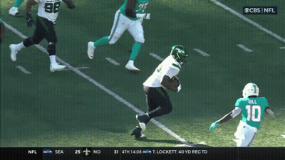 A Cbs Nfl Broadcast Of A Football Game Between The New York Jets And The Miami Dolphins GIF
