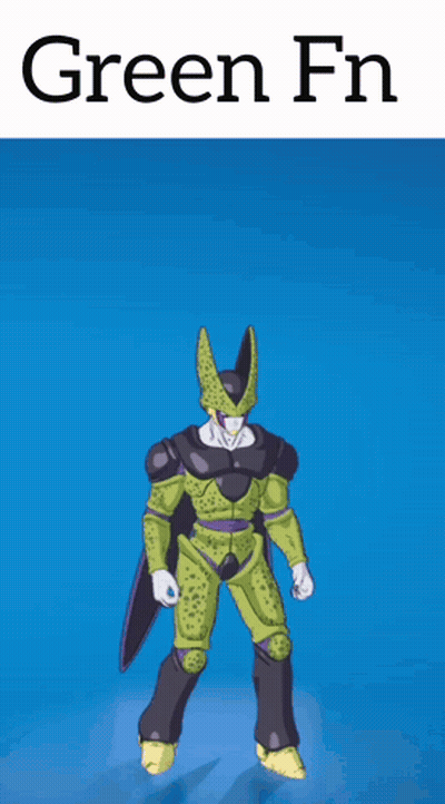 A Cell From Dragon Ball Z Is Playing Basketball With A Basketball Hoop Behind Him That Says Green Fn GIF
