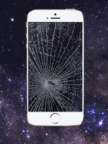 A Cell Phone With A Broken Screen Against A Starry Background GIF