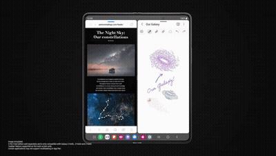 A Cell Phone With A Drawing Of A Galaxy And The Words Our Galaxy GIF