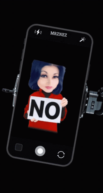 A Cell Phone With A Picture Of A Woman Holding A No Sign GIF