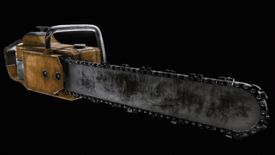 A Chainsaw Is Against A Black Background And Has A Handle GIF
