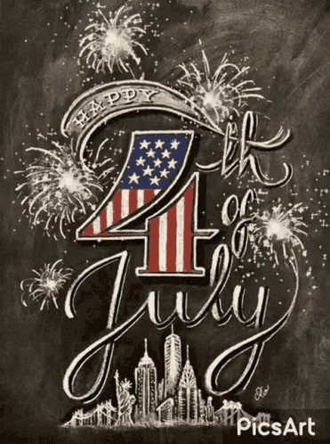 A Chalkboard Drawing For The 4Th Of July With Fireworks GIF