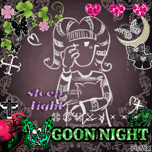 A Chalkboard Drawing Of A Girl With The Words Sleep Light Goonnight GIF