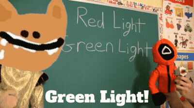 A Chalkboard That Says Red Light Green Light And Green Light GIF