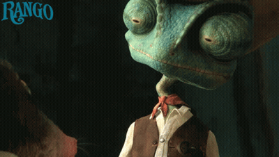 A Chameleon Wearing A Cowboy Hat With The Word Rango Behind It GIF