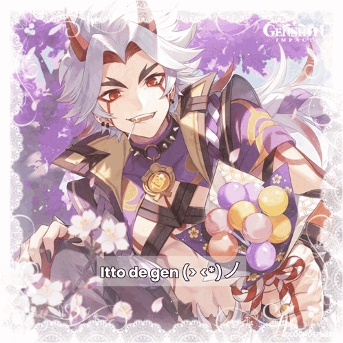 A Character From Genshin Impact Holding Balloons GIF