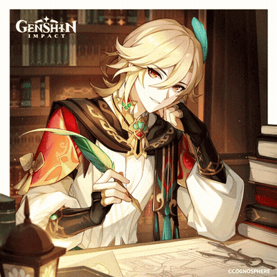 A Character From Genshin Impact Sits At A Desk GIF
