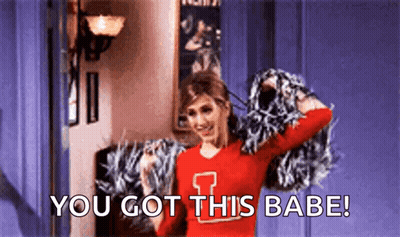 A Cheerleader Is Holding Pom Poms And Saying `` You Got This Babe ! '' GIF