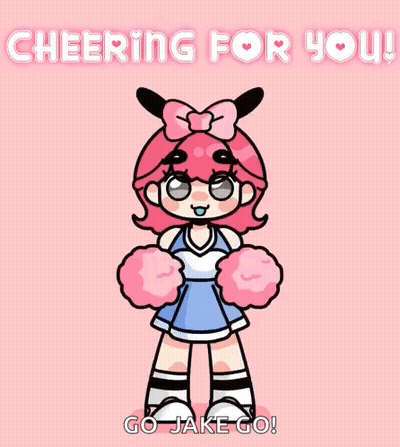 A Cheerleader With Pink Pom Poms And The Words Cheering For You On The Bottom GIF