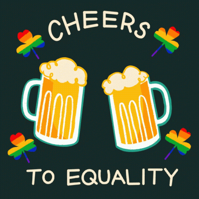 A Cheers To Equality Poster With Two Mugs Of Beer GIF