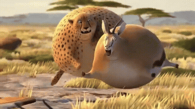 A Cheetah And An Antelope Are Standing Next To Each Other In The Grass GIF
