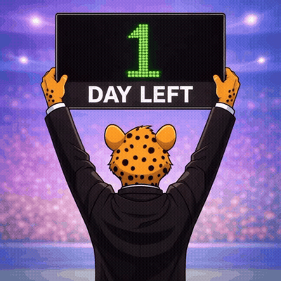A Cheetah In A Suit Holds Up A Sign That Says Day Left GIF