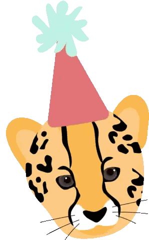 A Cheetah Wearing A Party Hat With A Flower On Top Sticker