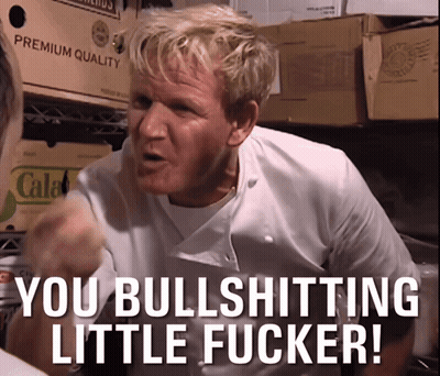 A Chef Says You Bullshitting Little Fucker In Front Of Some Boxes GIF